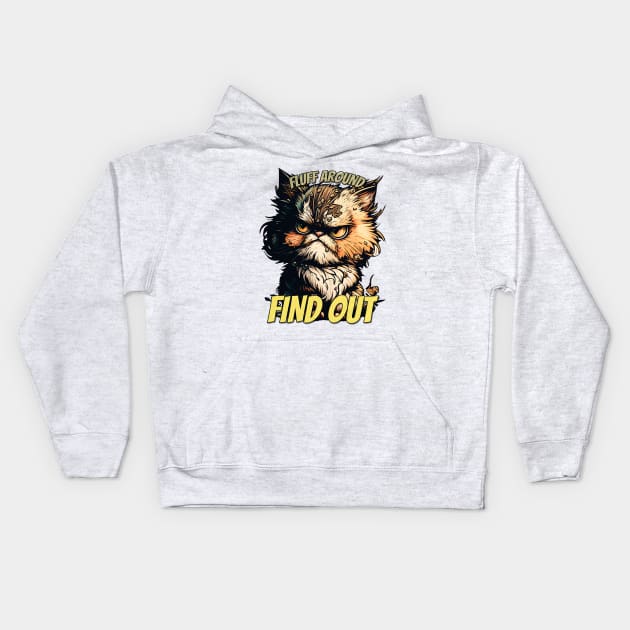 Fluff Around and Find Out Angry Cat Kids Hoodie by nonbeenarydesigns